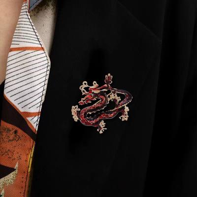 Ethnic Style Brooch Pin Unisex Dragon Shape Rhinestone Inlaid Enamel Pin Clothing Coat Badge Jewelry Party Accessories