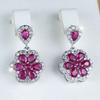 Exquisite White Rose Red Zircon Flower Drop Earrings for Women Elegant Silver Color Wedding Jewelry Gifts