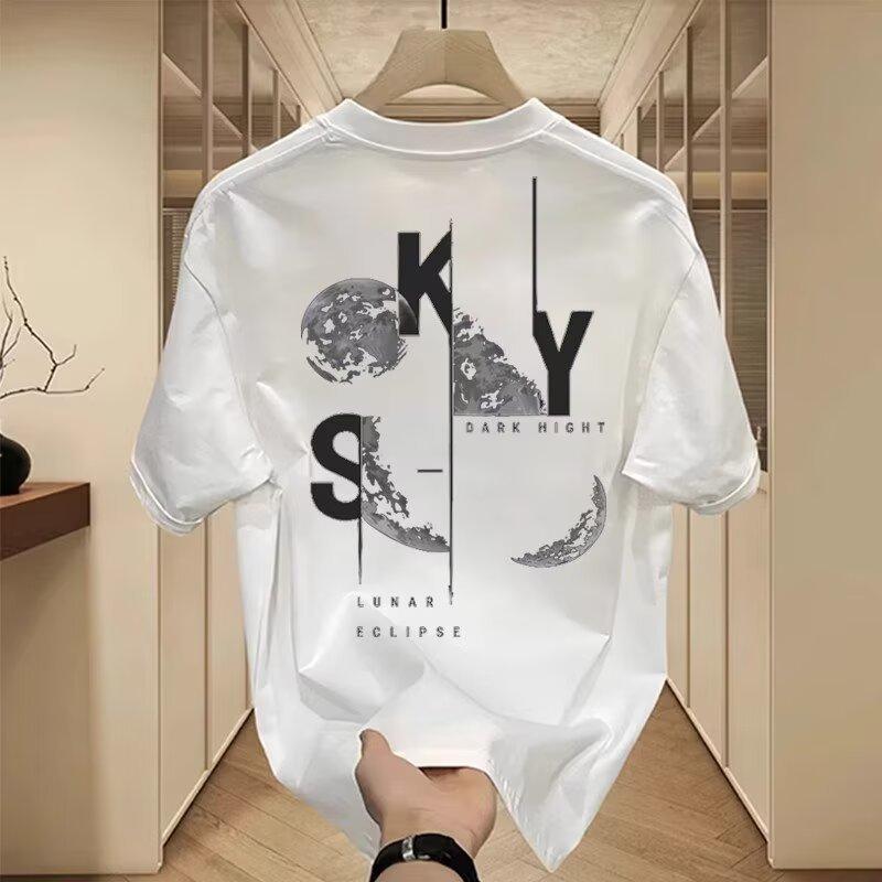 

Мужская хлопковая футболка с коротким рукавом 230 г/м² Свободная с круглым вырезом Повседневный модный топ S белый