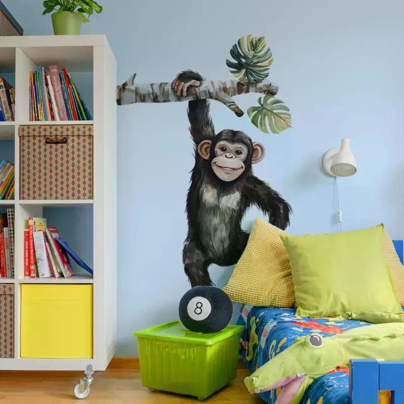 Verspielter Orang-Utan klettert auf Ästen Wandaufkleber Abziehbilder Affe Baum Dschungeltier Wandaufkleber Schlafzimmer Wohnzimmer Heimdekoration