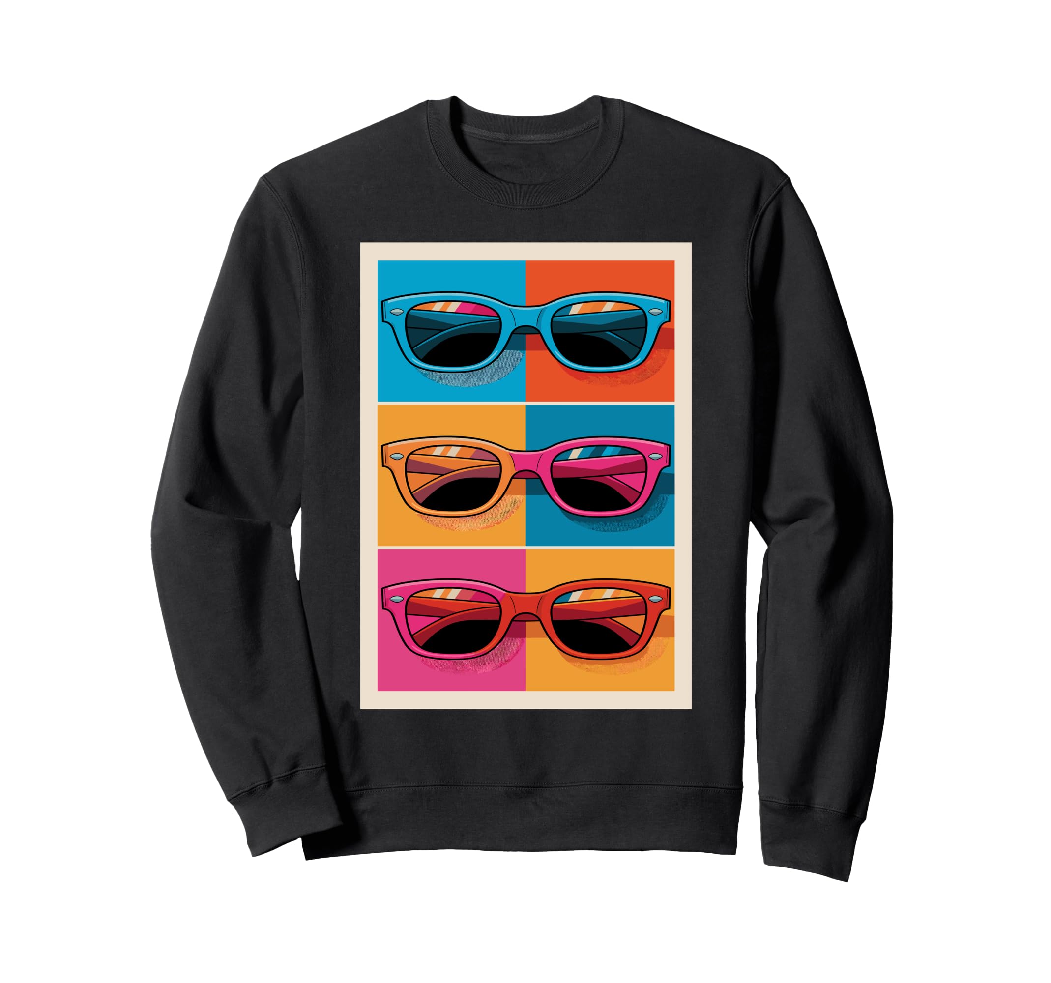

Cool sunglasses, pop art trio design, sweatshirt