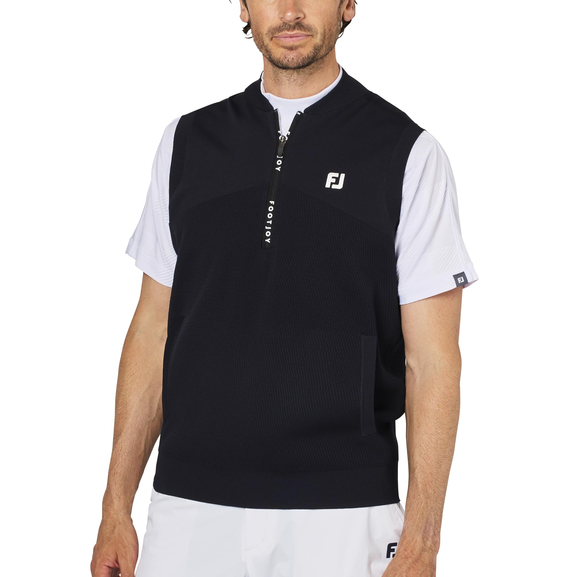 

FootJoy Golf Sweater Vest, Knitted Half-Zip Sweater Vest, Navy, Men s, Size XL, FJ-S25-M02 (34702-XL)