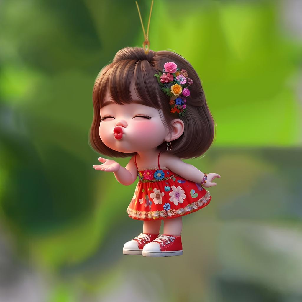 Cute Pouting Little Girl 2D Flat Acrylic Pendant Car Keychain Car Rearview Mirror Backpack Pendant Home Decoration Pendant Gift