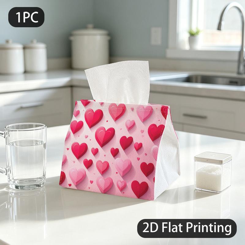 1pc Tissue Box, Paper Cut Hearts Romantic Sweet Love Pattern, 2D Flat Printing, Serves Multiple Purposes, Built to Last, Tissue Holder, for Everyday N