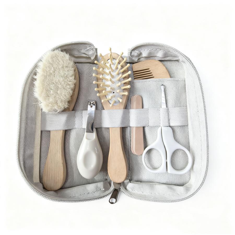 

6-piece baby daily care set, baby wooden hair brush set, hair brush care set, nail clippers, small scissors, air cushion comb