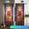 2pcs 3D Stained Glass Rose Landscape Curtain - Add a Touch of Romantic To Your Home Decor