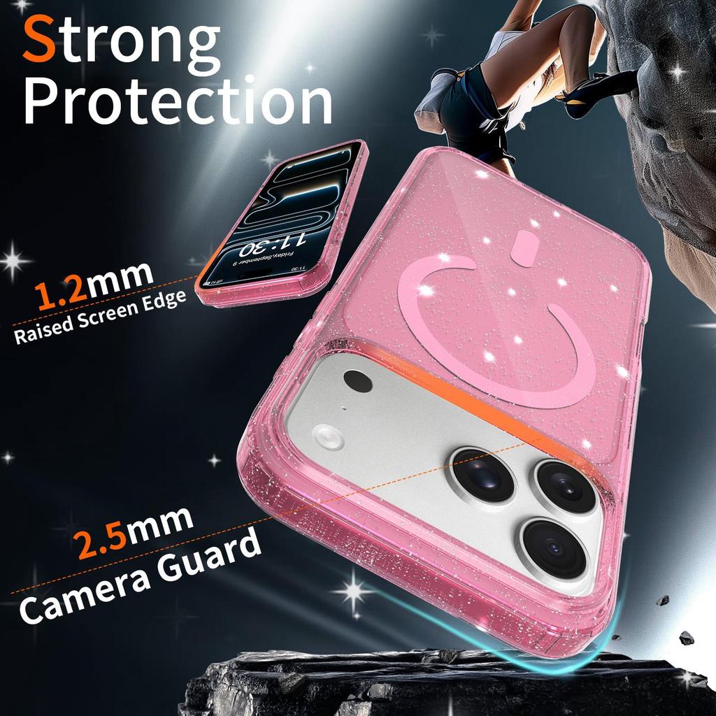 High-End Glitter Transparent Magnetic Case for Apple 16/17 Pro Max - Luxury, Lightweight, and Drop-Proof Protection