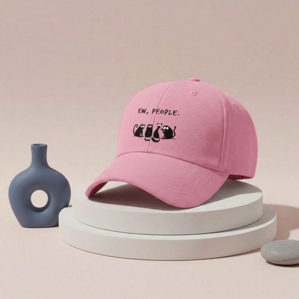 [Funny Cat Hat] Cream Polyester Print Baseball Cap - Adjustable Breathable Casual Streetwear Dad Hat For Men Women