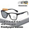 Fashionable Square-Frame Photochromic Multifocal Presbyopia Glasses High-Definition Anti-Blue Light Reading Eyewear Unisex