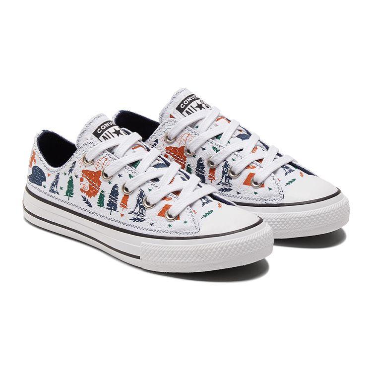 Converse Chuck Taylor All Star Low Top Canvas Shoes Kids Sneakers White Orange Multicolor 672440C