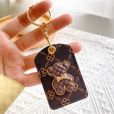 Luxury Patterned Bear Design Access Card Holder Keychain Durable Material Compact Size Suitable for Daily Use and Easy Carry
