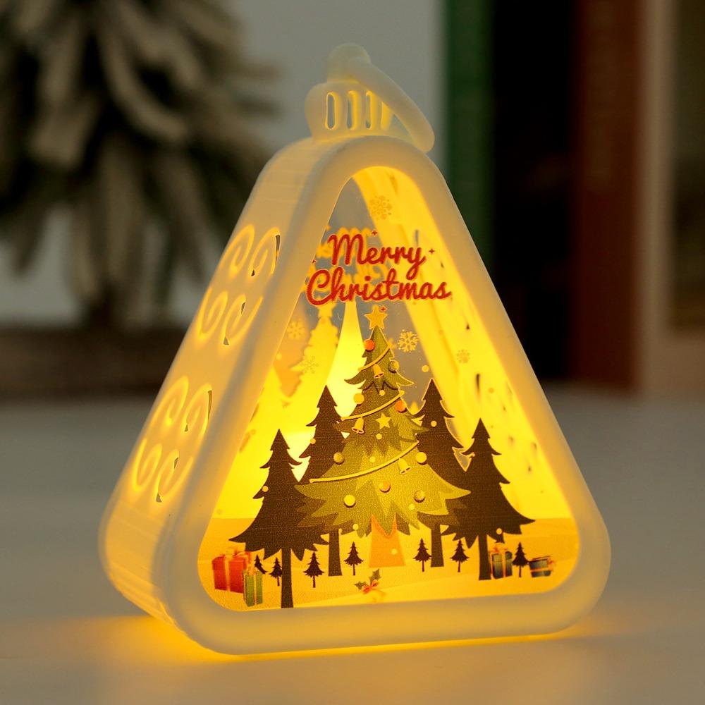 Button Battery Santa Claus Luminous Lamp Elk Deer Triangle Lantern Party