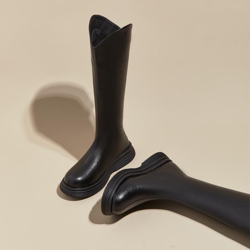 Brown boots women's 2025 new thick-soled small man but knee knight boots spring and autumn thin temperament high boots