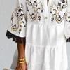 Vintage Print Party Dress Exquisite Pattern Womens Beach Clothing Polyester Dress Up Attractive