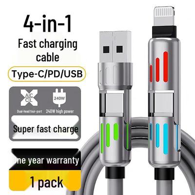 HMERCY 240W 4-in-1 Super-Schnellladekabel mit RGB-Atmungslicht, 3er-Pack