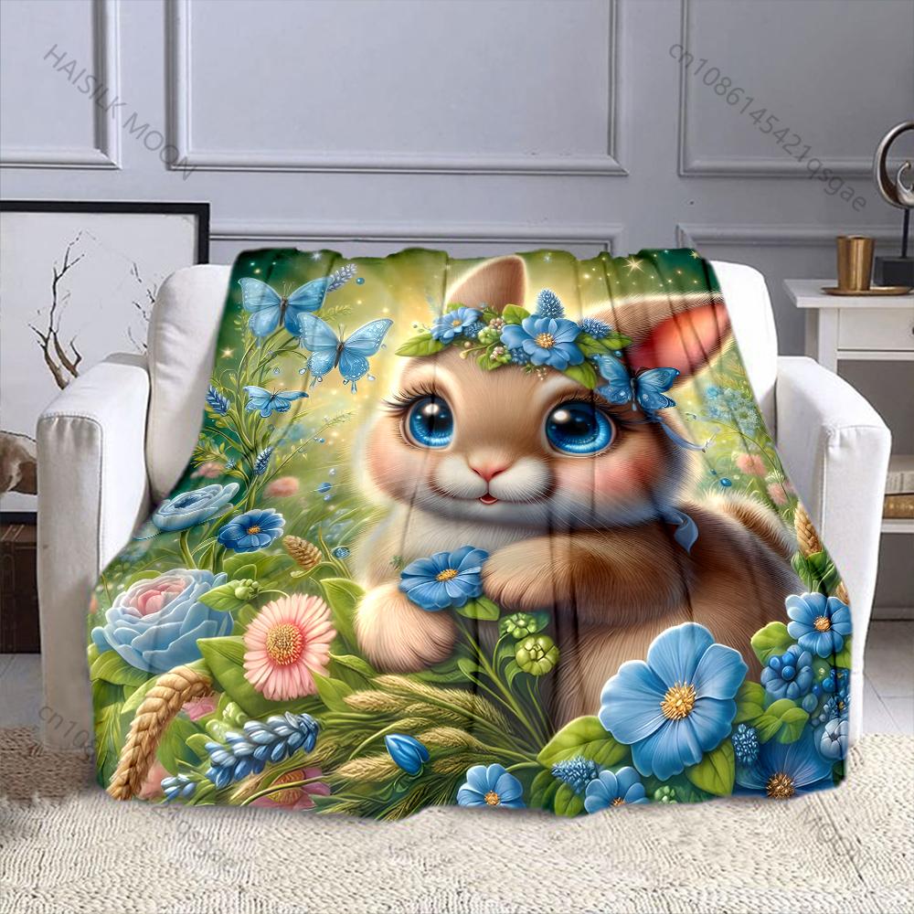 

Cute Rabbit Butterfly Dream Print Blanket Warm Soft Luxury Gifts for Children Adults Suitable for Home Sofa Bed Travel Camping 75x90cm