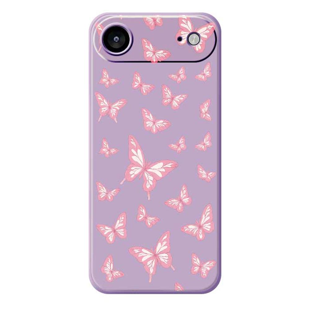 

For iPhone 17 Air Case Pink Butterflies Pattern Printing Straight Edge TPU Phone Back Cover Purple