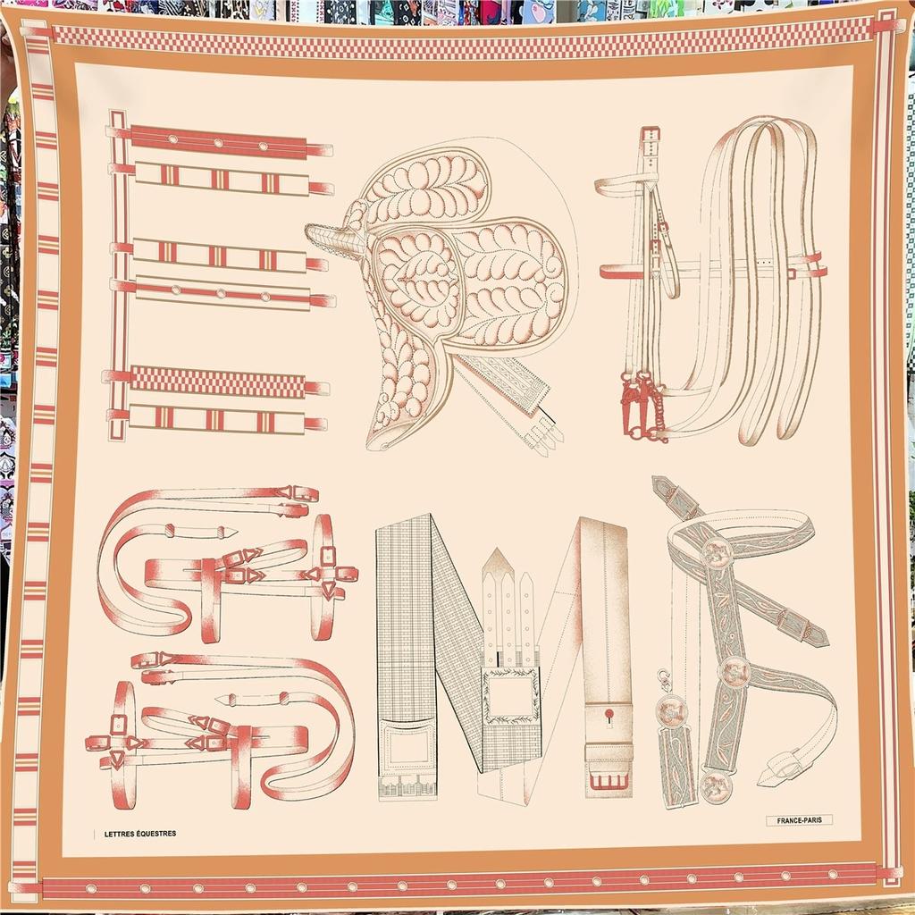 130CM Women Large Shawl and Scarf French Hot Printing Square Bandana Luxury Colorful Kerchief Hijab Scarf For Autumn and Winter