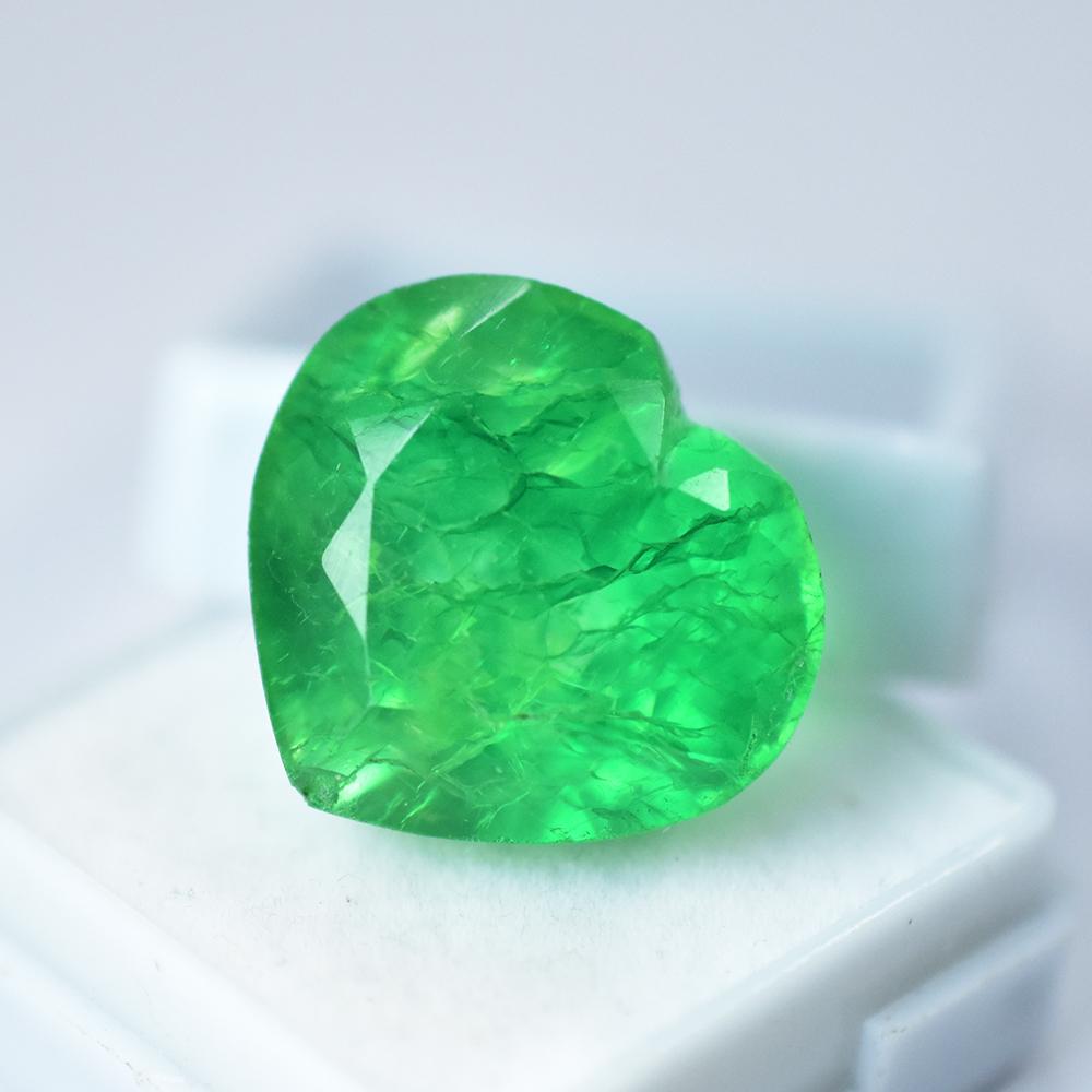 CERTIFIED 10 Ct Brilliant Heart Shape Natural Green Emerald Loose Gemstone