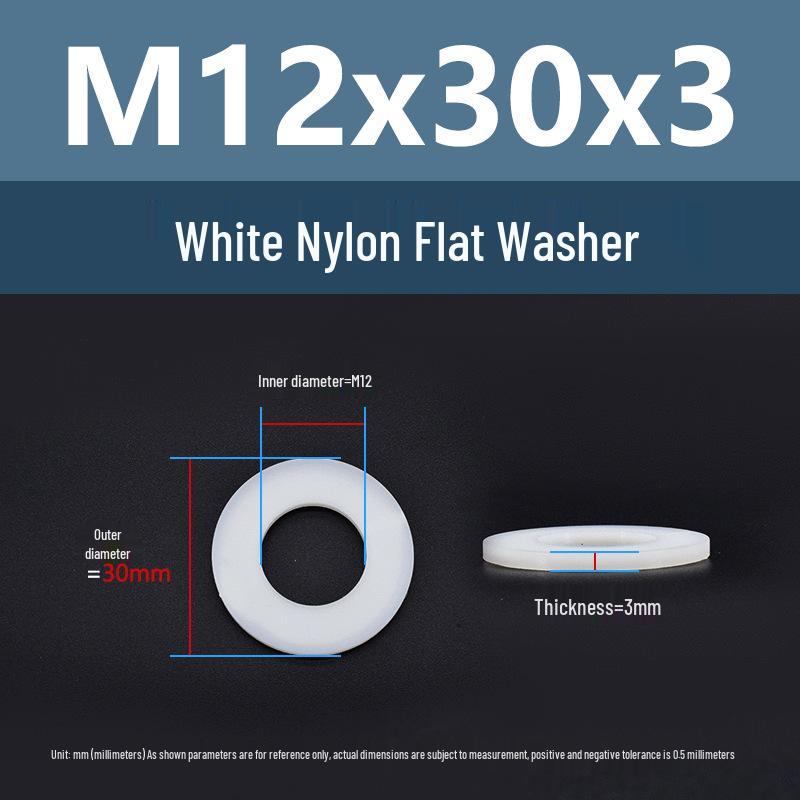 Yigu High-Temperature Wear-Resistant White Nylon Flat Washer, Sizes M2-M24