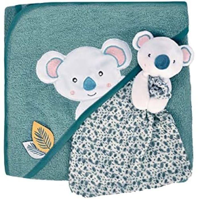 Cape de bain - doudou et compagnie - yoca koala - coton doux - 80x80 cm - bleu/vert