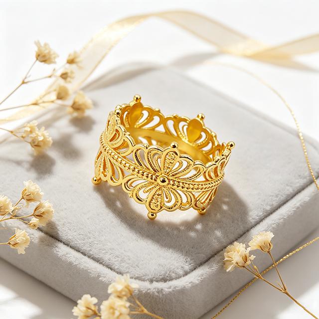 Filigree Floral Crown Openable Ring/ODM & CustomizationChinese Brand Jewelry Manufacturer JZ323
