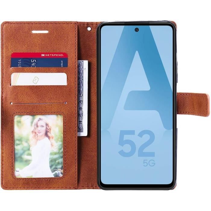 Coque de protection - Samsung - Galaxy A52s 5G - Cuir Synthétique - Marron - Portefeuille