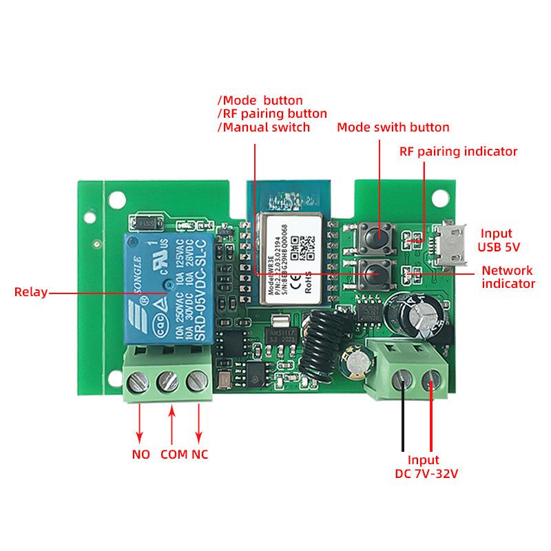 Tuya Single-Channel Smart WiFi Switch Module, 5V/12V, Inching & Self-Locking, Alexa Compatible
