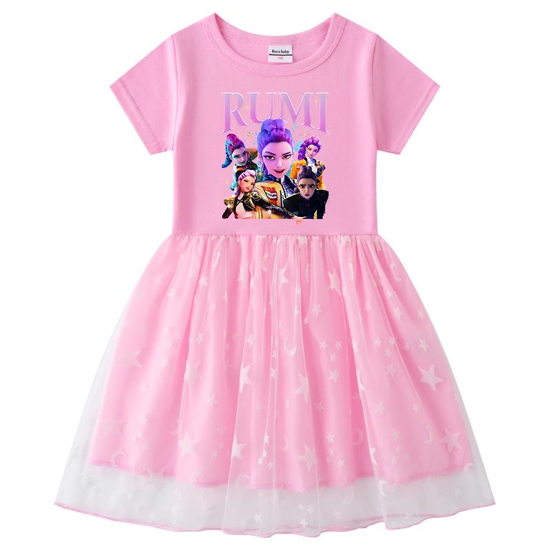 Kinder Kpop Demon Slayer Regenbogen Pailletten Prinzessinnenkleid - Kurzarm Sommer & Langarm Frühling/Herbst Optionen