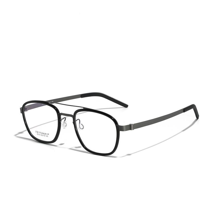 Retro Plate Japanese Square Glasses Men, Metal Titanium Myopia Glasses Double Beam Simple Flat Mirror Women