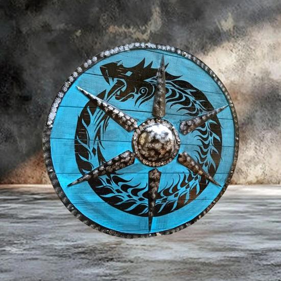 60,96 cm Dřevěný bitvami zkoušený vikingský štít Válečný štít Starověká válka Kulatý štít Nejlepší dárek Dekorativní