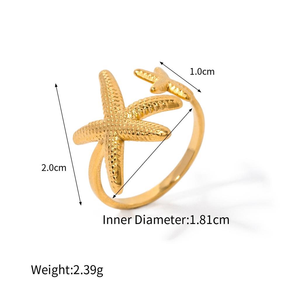 Yori Stainless Steel 18K Gold PVD Plated Ocean Starfish Asymmetrical Ring for Women Vacation Daily Jewelry Accessory 2025