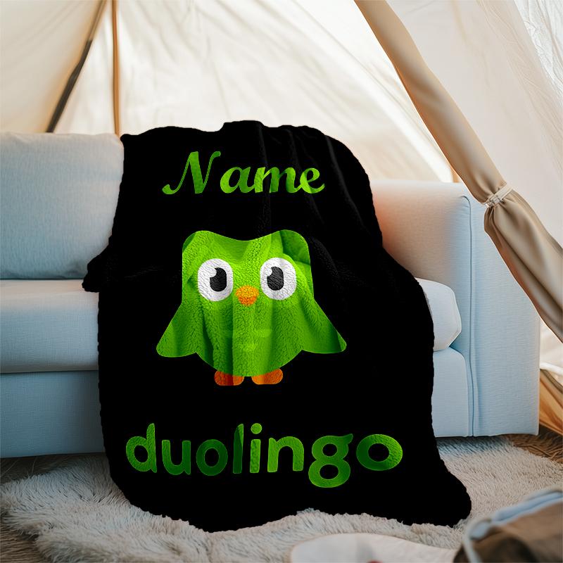 Coperta Personalizzata con Nome - Design Stampa Duolingo, Coperta per Divano, Letto, Viaggio, Campeggio - Morbida e Calda, Ottimo Regalo