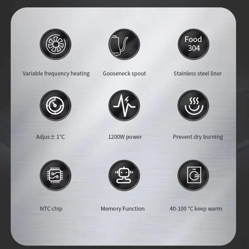 1200W 900ML Electric Kettle Water Boiler Large Capacity Gooseneck NTC Temperature Control LCD Display Boiling Tea Kettle