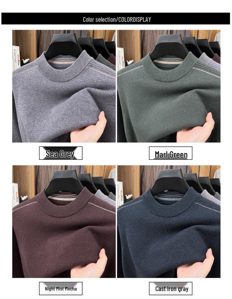 Men's 100% Wool Color Block Round Neck Knitwear - 2025 Autumn/Winter Warm Base Layer
