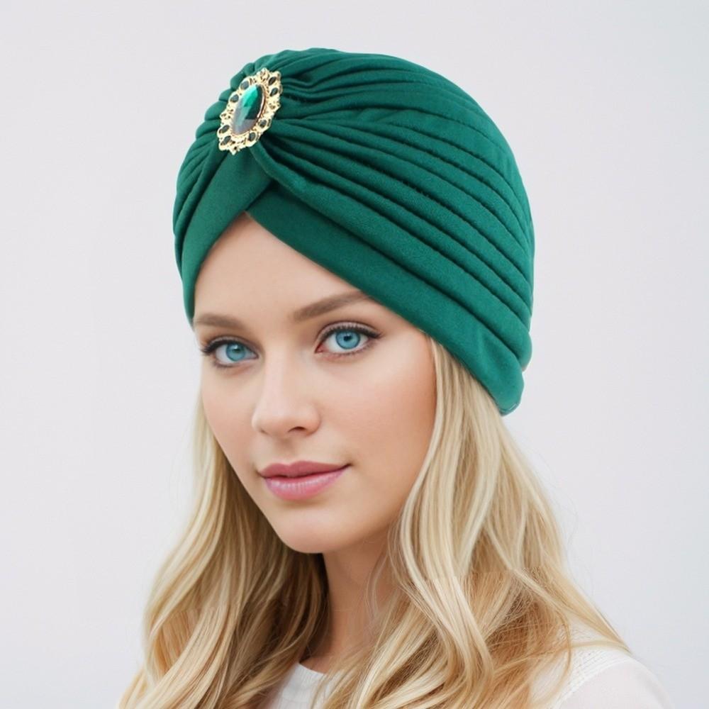 Casual Style Rhinestone Turban Hat Stretch Material Hijab Head Scarves Chemotherapy Cap Daily Wear