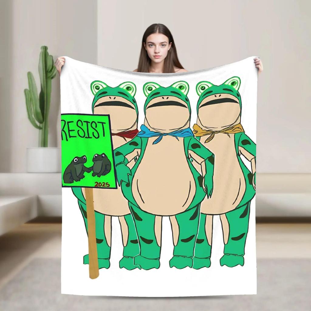 Soft Flannel Blanket for Bed Couch Sofa  Portland Frog Protest Print Travel Throw Blanket Bedspread Cover