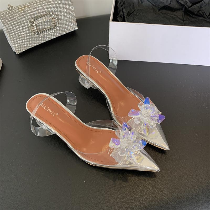 

Новые красивые прозрачные хрустальные туфли-лодочки на высоком каблуке, фея, стразы, толстый каблук, острый носок, сандалии с закрытым носком, женские 40 серебряный