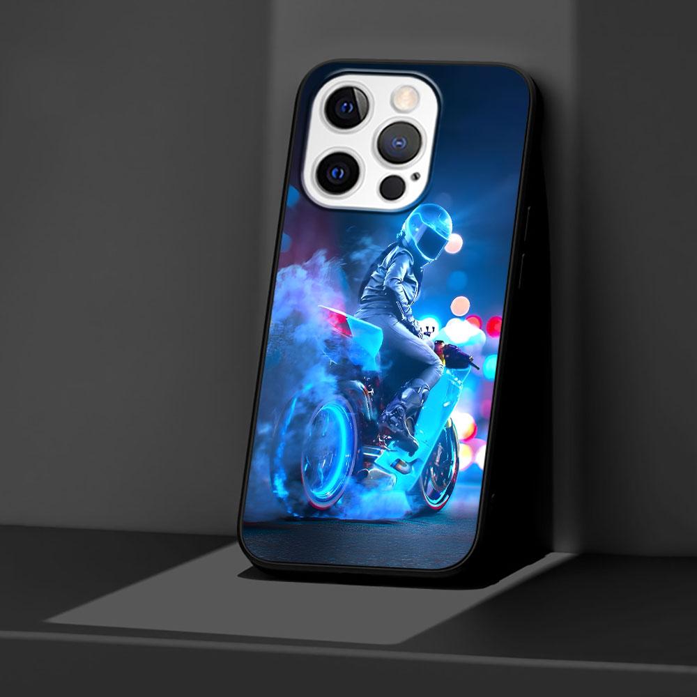 Motorcycle Case for Apple iPhone 14 11 7 SE 2020 8 X XS 13 12 Mini XR 15 Pro Max Silicone Black Soft Phone Cover