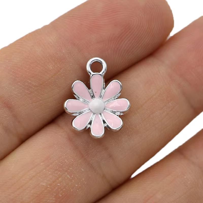 10Pcs Enamel Silver Plated Blue Flower Charm Pendant Jewelry Making Bracelet Necklace Diy Earrings Accessories