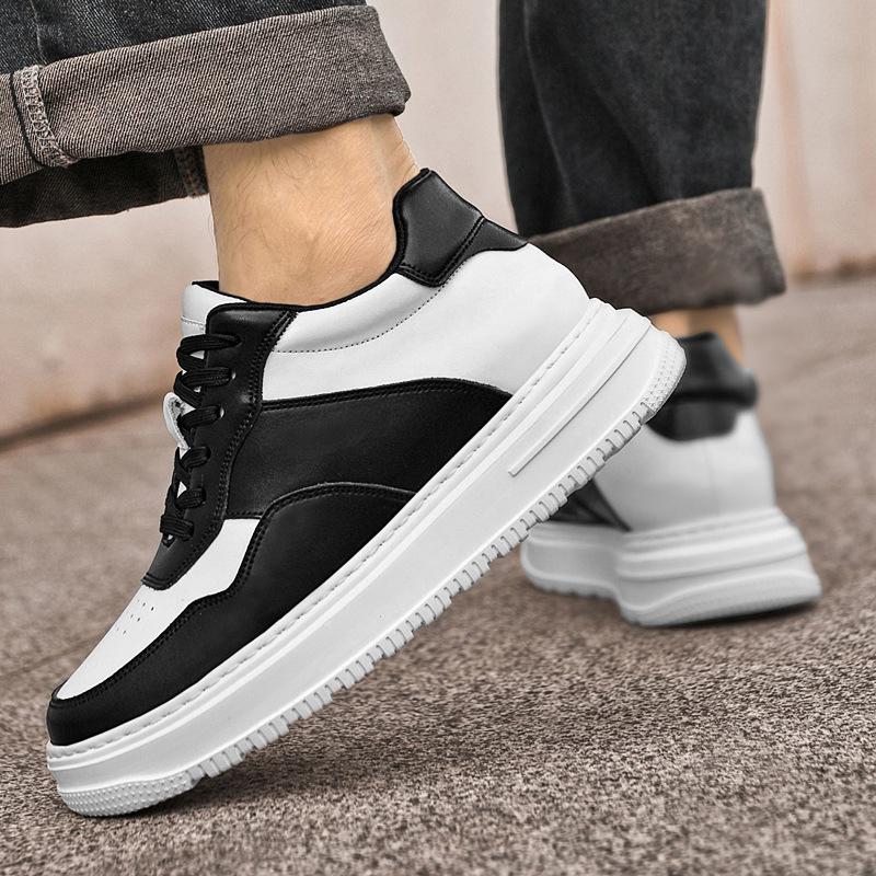 Men's Height Increasing Platform Shoes - 6CM Lift, Thick Sole, Cowhide Surface, Sports-Inspired, Fashionable Casual Footwear for Spring and Autumn