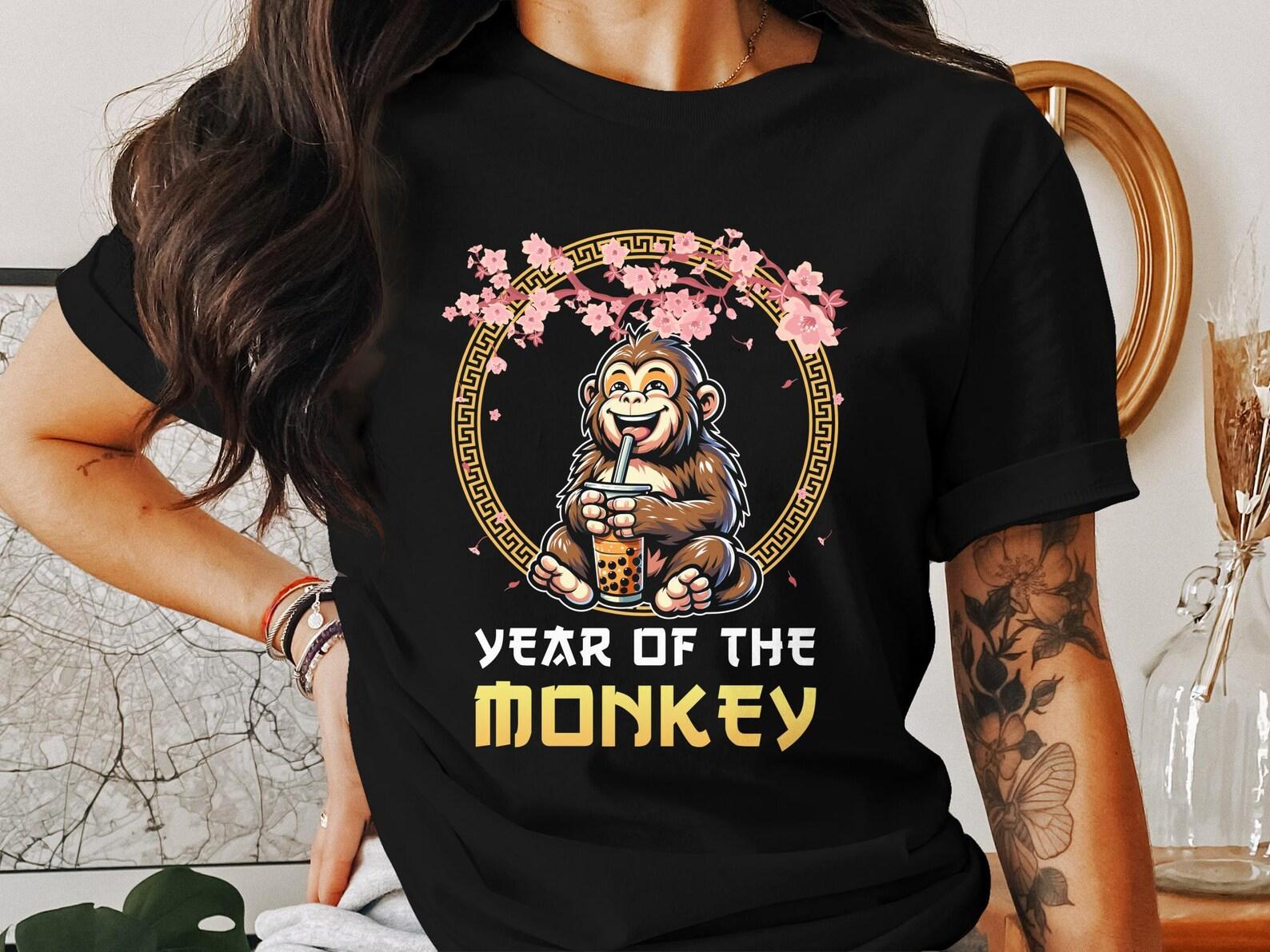 Cute Monkey Bubble Tea T-Shirt, Chinese New Year Shirt, Lunar New Year Tee, Chinese Zodiac Animal, Year of the Monkey M