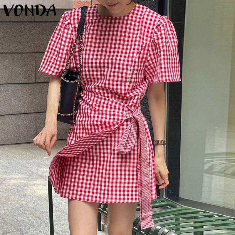 

VONDA Летнее женское бледное короткое платье на шнуровке с короткими рукавами