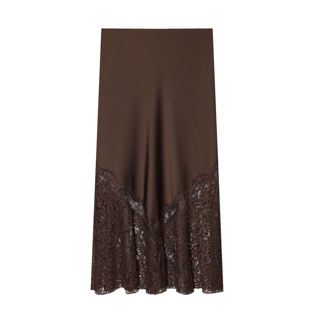 European American Style Women's Lace Satin Midi Skirt - 2025 New Fashion Collection