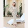Sexy Women Long Knit Sleeve Bikin Fashion Cover Up Female See-Through Deep V-Neck Hollow-Out Beach Knitwear Backless Dress