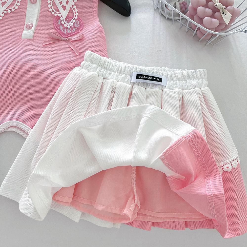 2025 Girls' Summer Set: Backless Sleeveless Top & Pleated Skirt In Princess Style