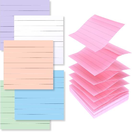 Lined Pop Up Sticky Notes 3x3 inch Refills, 100 Sheets/pad, 6 Pads/Pack Easy to Post Sticky Notes with Lines, Accordion,z fold