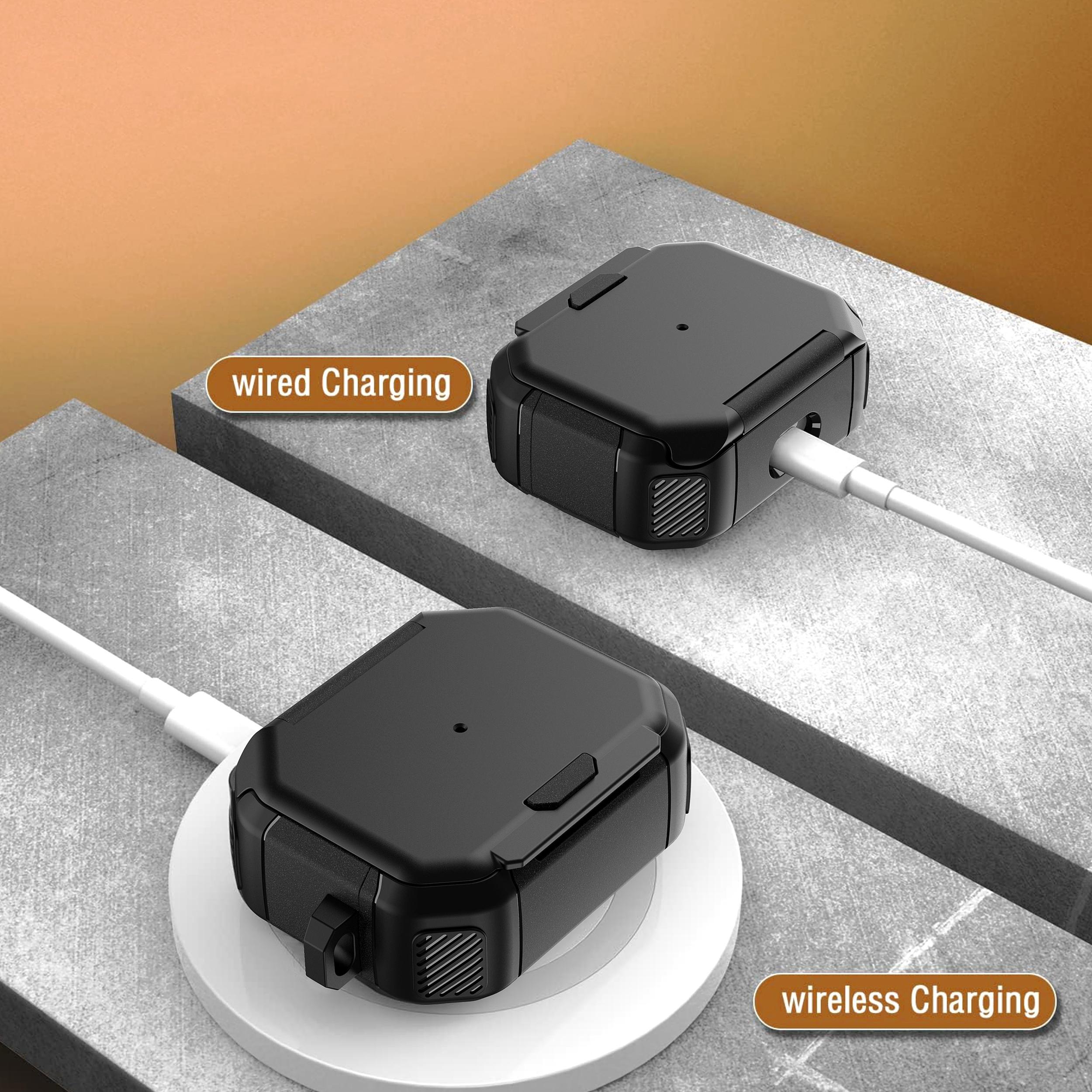 

For Apple AirPods Pro Case Flip Stand PC+TPU Anti-Drop Earphone Cover with Carabiner Black