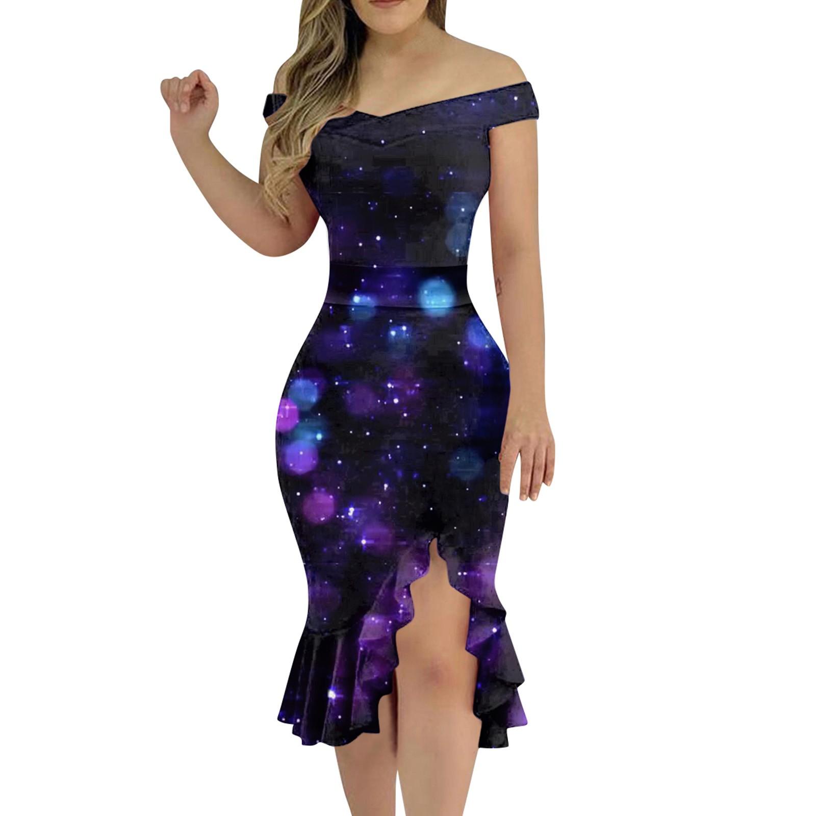 

Женское сексуальное платье с открытыми плечами и принтом, плотное платье с нерегулярной нижней частью S