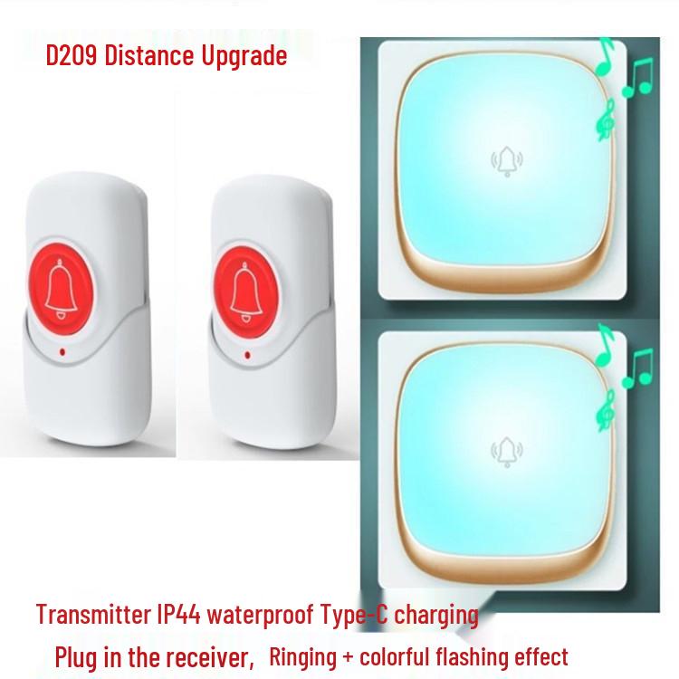 Seven-Color Wireless Flashing Music Doorbell for Homes, Long-Range Plug-in, Ideal for the Elderly and Rural or Villa Use